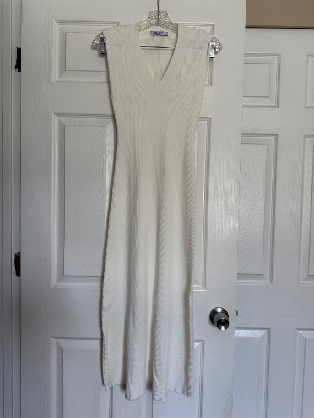 Mango White Knit Midi Dress S